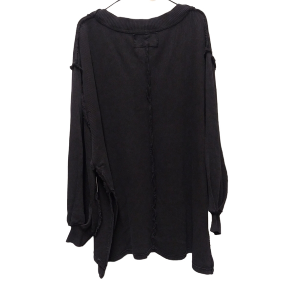Free People Asher Thermal Knit Vneck Top Black NWT - Picture 4 of 13
